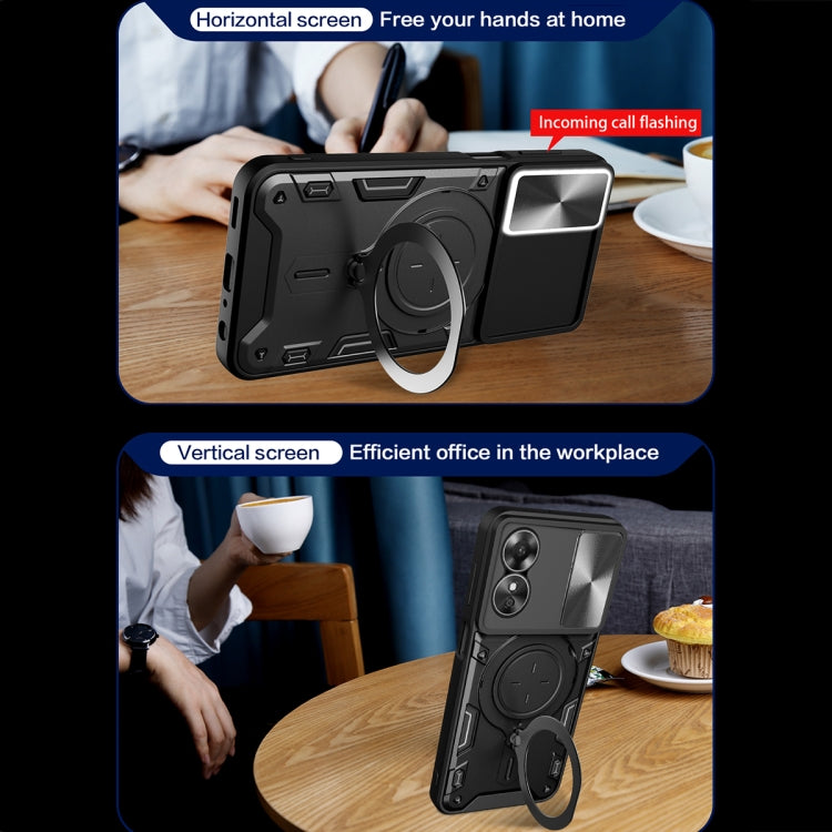 For OPPO A17 4G CD Texture Sliding Camshield Magnetic Holder Phone Case(Purple) - OPPO Cases by PMC TechLife | Online Shopping South Africa | PMC TechLife | Buy Now Pay Later Mobicred