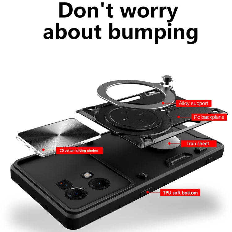 For OPPO Reno7 4G / F21 Pro 4G CD Texture Sliding Camshield Magnetic Holder Phone Case(Black) - OPPO Cases by PMC TechLife | Online Shopping South Africa | PMC TechLife | Buy Now Pay Later Mobicred