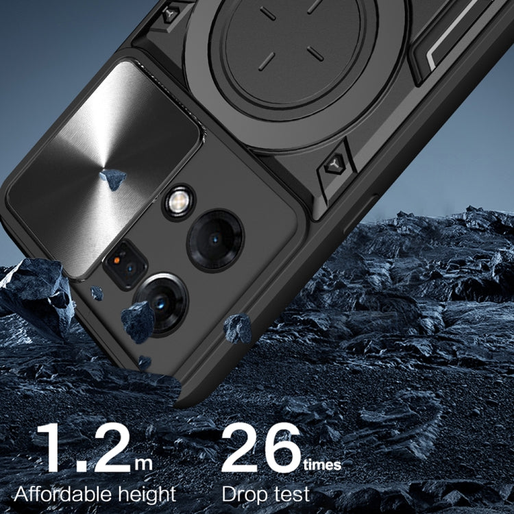 For OPPO Reno7 4G / F21 Pro 4G CD Texture Sliding Camshield Magnetic Holder Phone Case(Silver) - OPPO Cases by PMC TechLife | Online Shopping South Africa | PMC TechLife | Buy Now Pay Later Mobicred