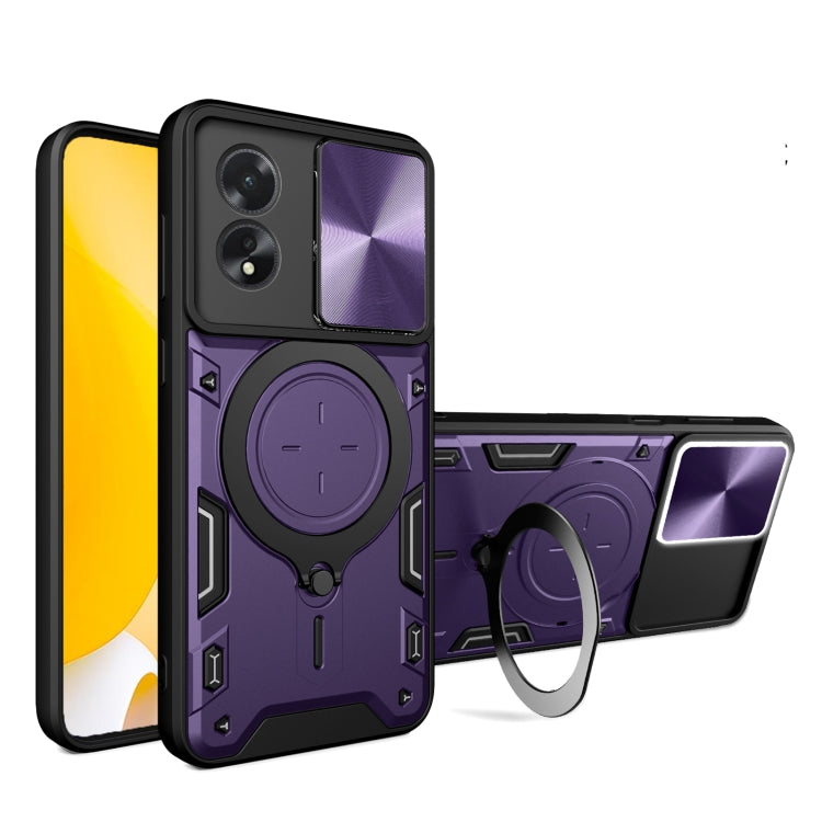 For OPPO A38 4G Global CD Texture Sliding Camshield Magnetic Holder Phone Case(Purple) - A38 Cases by PMC Jewellery | Online Shopping South Africa | PMC Jewellery | Buy Now Pay Later Mobicred