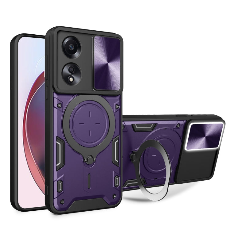For OPPO A58 4G Global CD Texture Sliding Camshield Magnetic Holder Phone Case(Purple) - OPPO Cases by PMC Jewellery | Online Shopping South Africa | PMC Jewellery | Buy Now Pay Later Mobicred