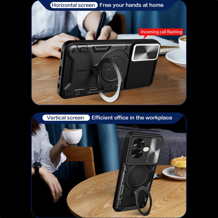 For OPPO A79 5G Global CD Texture Sliding Camshield Magnetic Holder Phone Case(Silver) - OPPO Cases by PMC TechLife | Online Shopping South Africa | PMC TechLife | Buy Now Pay Later Mobicred