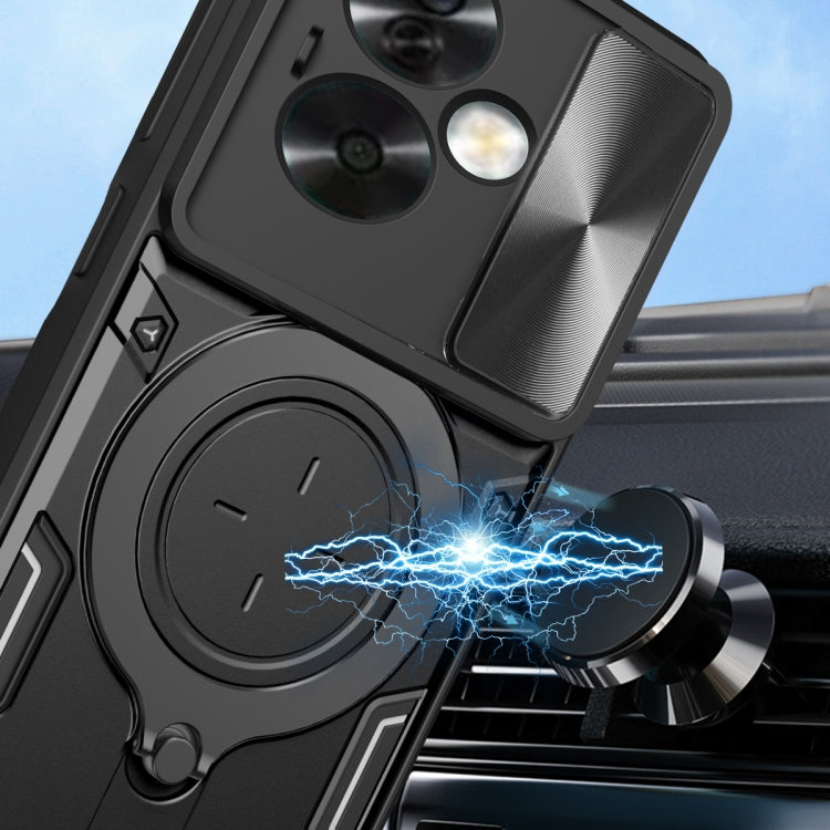 For OPPO A79 5G Global CD Texture Sliding Camshield Magnetic Holder Phone Case(Silver) - OPPO Cases by PMC TechLife | Online Shopping South Africa | PMC TechLife | Buy Now Pay Later Mobicred