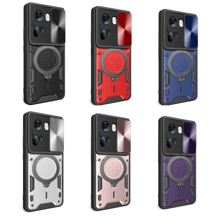 For OPPO Reno11 5G Global CD Texture Sliding Camshield Magnetic Holder Phone Case(Black) - Reno11 Cases by PMC TechLife | Online Shopping South Africa | PMC TechLife | Buy Now Pay Later Mobicred