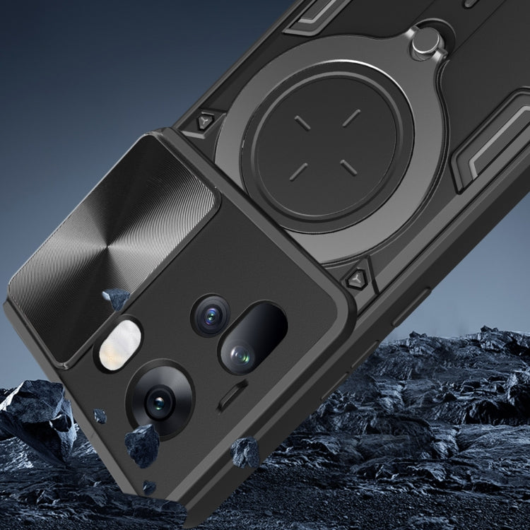 For OPPO Reno11 5G Global CD Texture Sliding Camshield Magnetic Holder Phone Case(Blue) - Reno11 Cases by PMC TechLife | Online Shopping South Africa | PMC TechLife | Buy Now Pay Later Mobicred