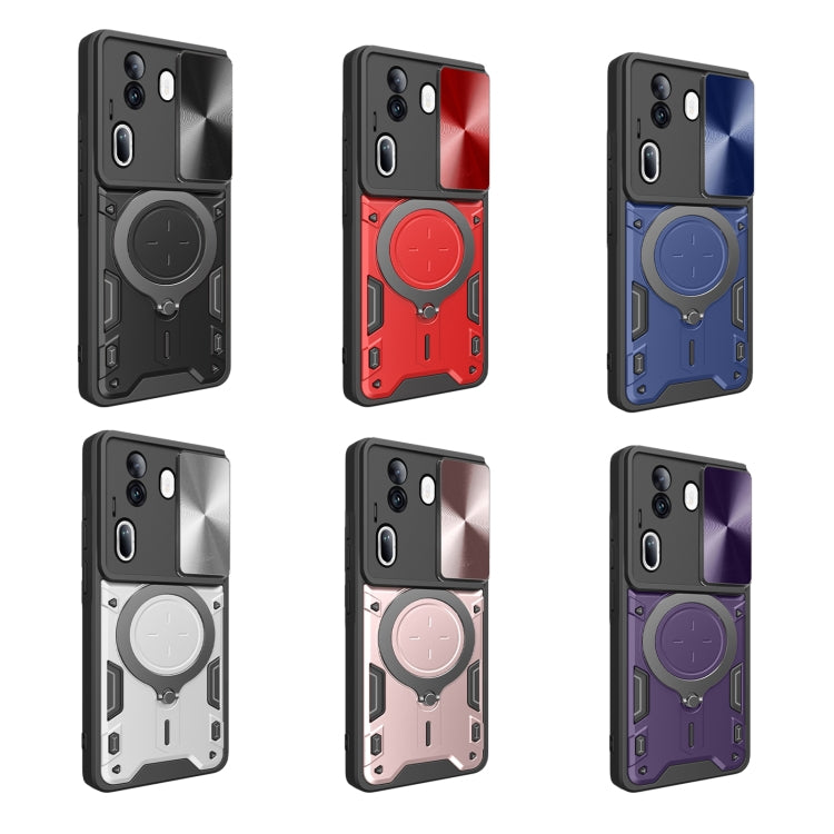 For OPPO Reno11 Pro 5G Global CD Texture Sliding Camshield Magnetic Holder Phone Case(Blue) - Reno11 Pro Cases by PMC TechLife | Online Shopping South Africa | PMC TechLife | Buy Now Pay Later Mobicred