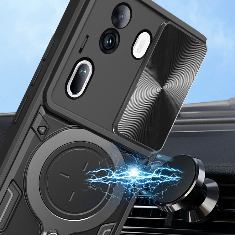 For OPPO Reno11 Pro 5G Global CD Texture Sliding Camshield Magnetic Holder Phone Case(Blue) - Reno11 Pro Cases by PMC TechLife | Online Shopping South Africa | PMC TechLife | Buy Now Pay Later Mobicred