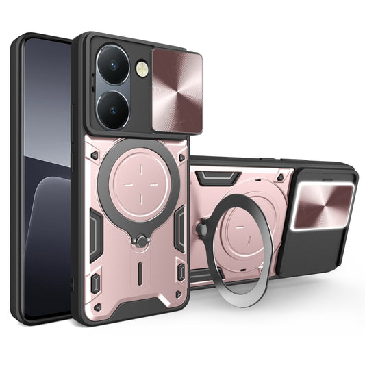 For vivo Y36 4G / 5G CD Texture Sliding Camshield Magnetic Holder Phone Case(Pink) - vivo Cases by PMC Jewellery | Online Shopping South Africa | PMC Jewellery | Buy Now Pay Later Mobicred