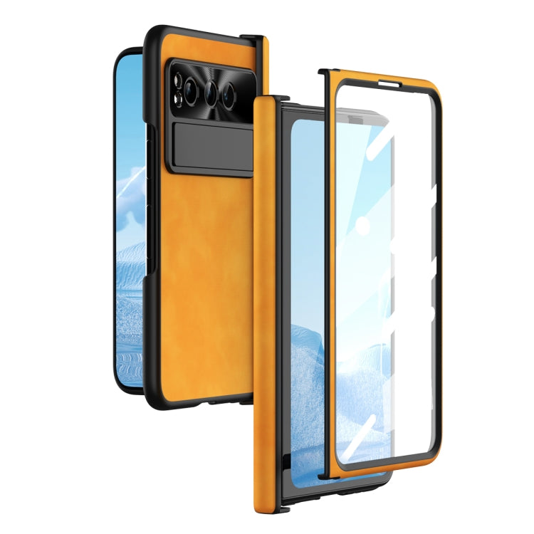 For Google Pixel Fold Napa Texture All-inclusive Phone Case(Yellow) - Google Cases by PMC TechLife | Online Shopping South Africa | PMC TechLife | Buy Now Pay Later Mobicred