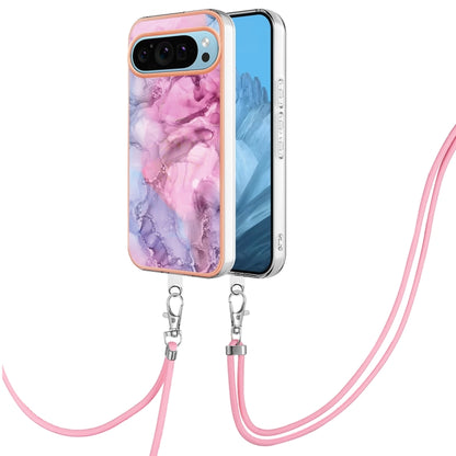 For Google Pixel 9 / 9 Pro Electroplating Marble Dual-side IMD Phone Case with Lanyard(Pink 013) - Google Cases by PMC Jewellery | Online Shopping South Africa | PMC Jewellery | Buy Now Pay Later Mobicred