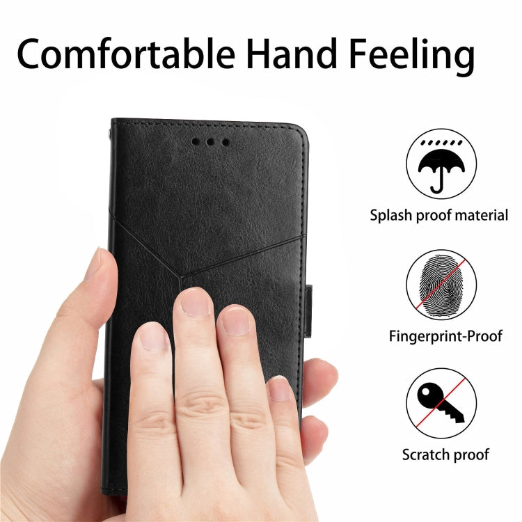 For iPhone 16e HT01 Y-shaped Pattern Flip Leather Phone Case(Black) - iPhone 16e Cases by PMC TechLife | Online Shopping South Africa | PMC TechLife | Buy Now Pay Later Mobicred