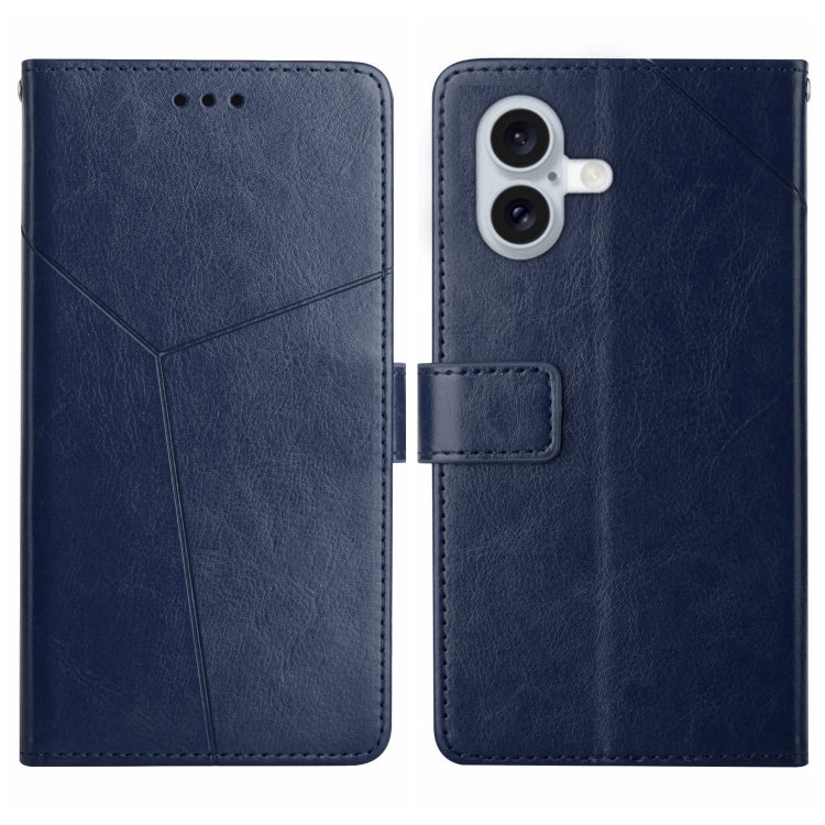For iPhone 16 HT01 Y-shaped Pattern Flip Leather Phone Case(Blue) - iPhone 16 Cases by PMC TechLife | Online Shopping South Africa | PMC TechLife | Buy Now Pay Later Mobicred