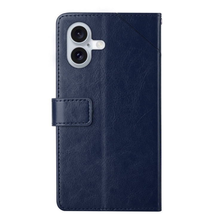 For iPhone 16 HT01 Y-shaped Pattern Flip Leather Phone Case(Blue) - iPhone 16 Cases by PMC TechLife | Online Shopping South Africa | PMC TechLife | Buy Now Pay Later Mobicred