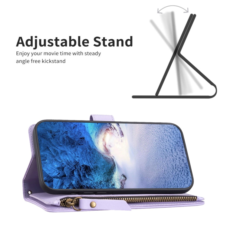 For Google Pixel 7a 9 Card Slots Zipper Wallet Leather Flip Phone Case(Light Purple) - Google Cases by PMC TechLife | Online Shopping South Africa | PMC TechLife | Buy Now Pay Later Mobicred