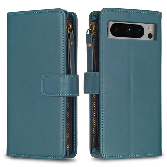 For Google Pixel 8 Pro 9 Card Slots Zipper Wallet Leather Flip Phone Case(Green) - Google Cases by PMC Jewellery | Online Shopping South Africa | PMC Jewellery | Buy Now Pay Later Mobicred