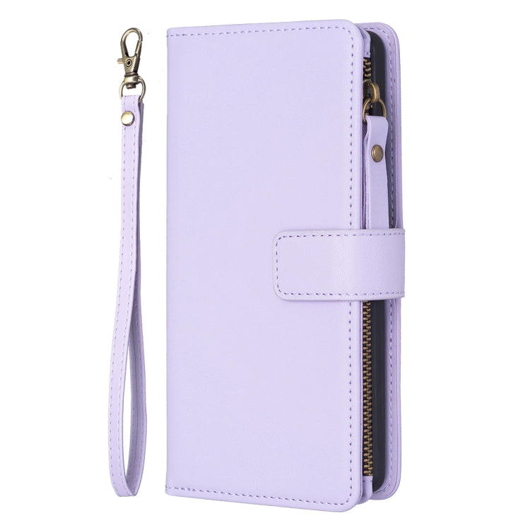 For iPhone 16 Pro 9 Card Slots Zipper Wallet Leather Flip Phone Case(Light Purple) - iPhone 16 Pro Cases by PMC Jewellery | Online Shopping South Africa | PMC Jewellery | Buy Now Pay Later Mobicred