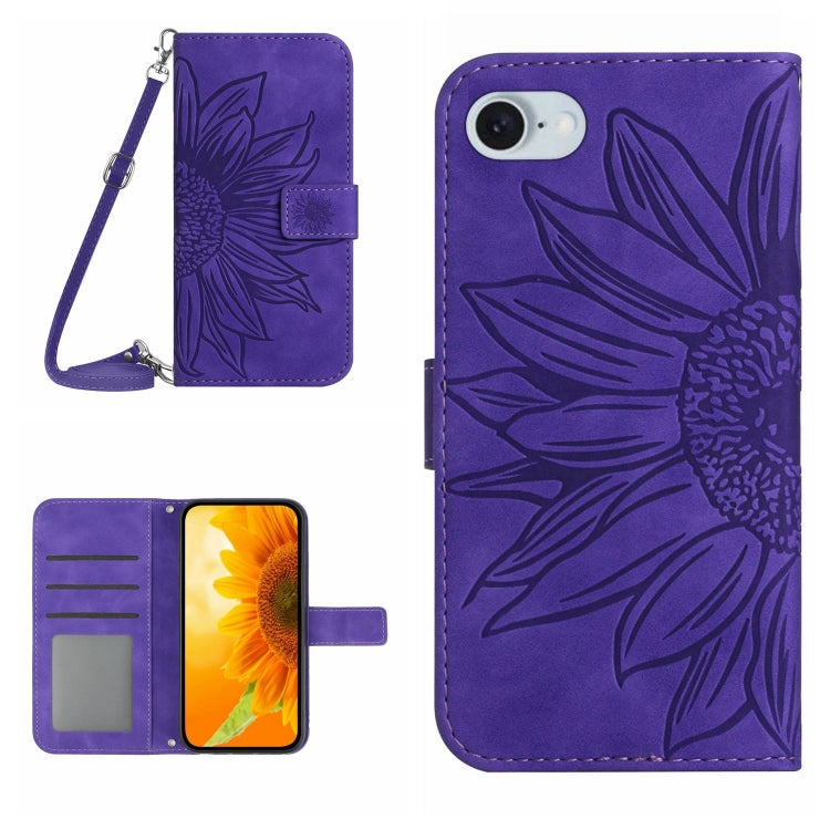 For iPhone SE 2024 Skin Feel Sun Flower Embossed Flip Leather Phone Case with Lanyard(Dark Purple) - More iPhone Cases by PMC Jewellery | Online Shopping South Africa | PMC Jewellery | Buy Now Pay Later Mobicred