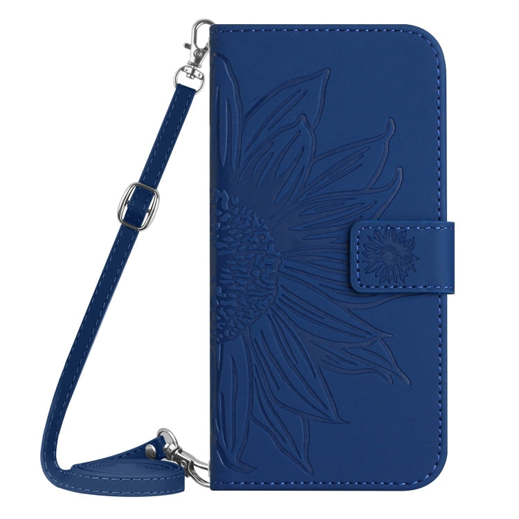 For iPhone 16 Pro Skin Feel Sun Flower Embossed Flip Leather Phone Case with Lanyard(Dark Blue) - iPhone 16 Pro Cases by PMC TechLife | Online Shopping South Africa | PMC TechLife | Buy Now Pay Later Mobicred