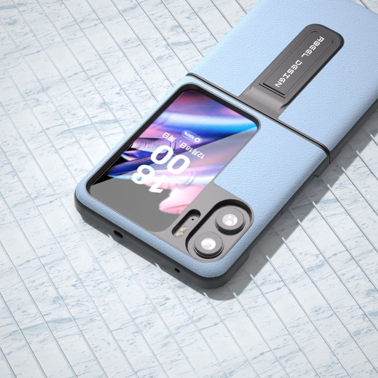 For OPPO Find N2 Flip ABEEL Genuine Leather Wave Phone Case with Holder(Blue) - Find N2 Flip Cases by PMC TechLife | Online Shopping South Africa | PMC TechLife | Buy Now Pay Later Mobicred