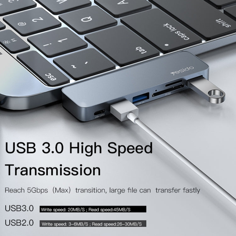 Yesido HB10 6 in 1 USB-C / Type-C Ports Multifunctional Docking Station HUB Adapter - USB HUB by Yesido | Online Shopping South Africa | PMC Jewellery | Buy Now Pay Later Mobicred