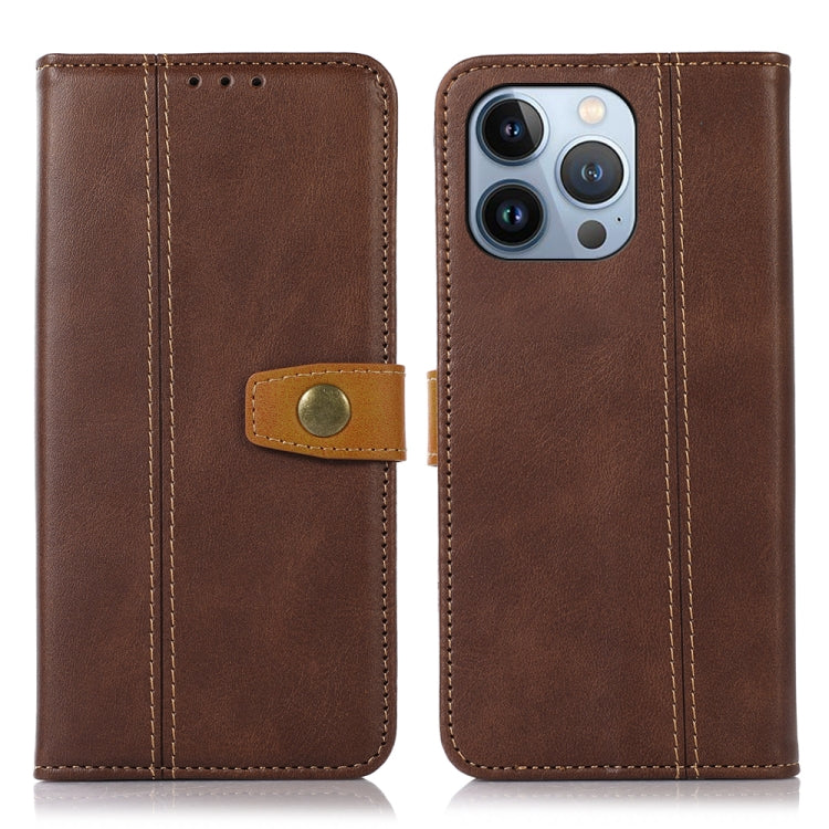 For iPhone 16 Pro Stitching Thread Calf Texture Leather Phone Case(Coffee) - iPhone 16 Pro Cases by PMC Jewellery | Online Shopping South Africa | PMC Jewellery | Buy Now Pay Later Mobicred