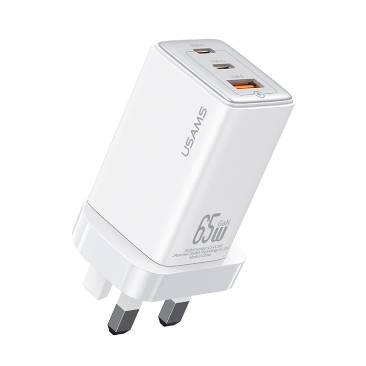 USAMS US-CC196 65W ACC Three Ports GaN Charger, UK Plug(White) - USB Charger by USAMS | Online Shopping South Africa | PMC Jewellery | Buy Now Pay Later Mobicred