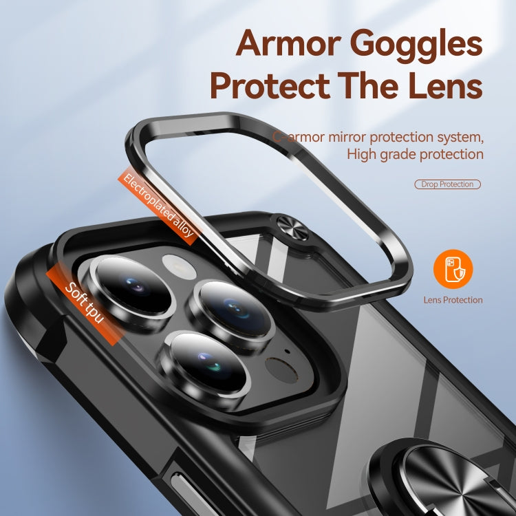 For iPhone 16 Pro Max TPU + PC Lens Protection Phone Case with Ring Holder(Black) - iPhone 16 Pro Max Cases by PMC TechLife | Online Shopping South Africa | PMC TechLife | Buy Now Pay Later Mobicred