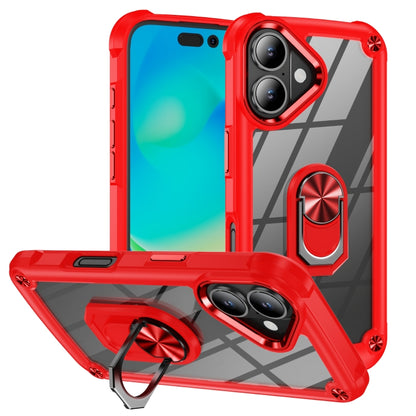 For iPhone 16 TPU + PC Lens Protection Phone Case with Ring Holder(Red) - iPhone 16 Cases by PMC Jewellery | Online Shopping South Africa | PMC Jewellery | Buy Now Pay Later Mobicred