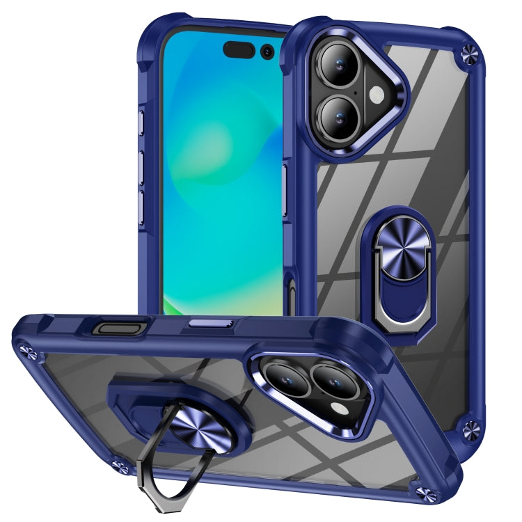 For iPhone 16 TPU + PC Lens Protection Phone Case with Ring Holder(Blue) - iPhone 16 Cases by PMC Jewellery | Online Shopping South Africa | PMC Jewellery | Buy Now Pay Later Mobicred