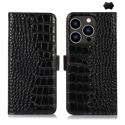 For iPhone 16 Pro Max Crocodile Top Layer Cowhide Leather Phone Case(Black) - iPhone 16 Pro Max Cases by PMC Jewellery | Online Shopping South Africa | PMC Jewellery | Buy Now Pay Later Mobicred