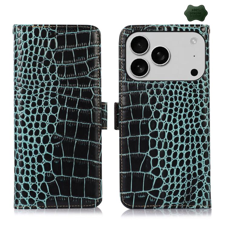 For iPhone 17 Pro Crocodile Top Layer Cowhide Leather Phone Case(Green) - free shipping - PMc TechLife - Order now!