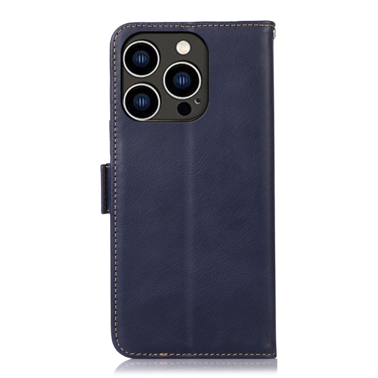 For iPhone 16 Pro Max Crazy Horse Top Layer Cowhide Leather Phone Case(Blue) - iPhone 16 Pro Max Cases by PMC TechLife | Online Shopping South Africa | PMC TechLife | Buy Now Pay Later Mobicred