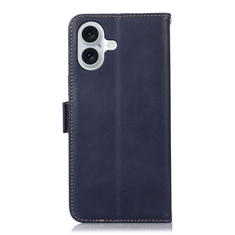 For iPhone 16 Plus Crazy Horse Top Layer Cowhide Leather Phone Case(Blue) - free shipping - PMC TechLife - Order now!