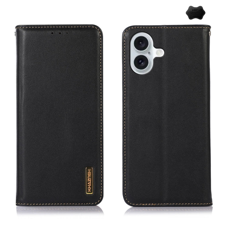 For iPhone 16 Plus KHAZNEH Nappa Top Layer Cowhide Leather Phone Case(Black) - iPhone 16 Plus Cases by PMC TechLife | Online Shopping South Africa | PMC TechLife | Buy Now Pay Later Mobicred