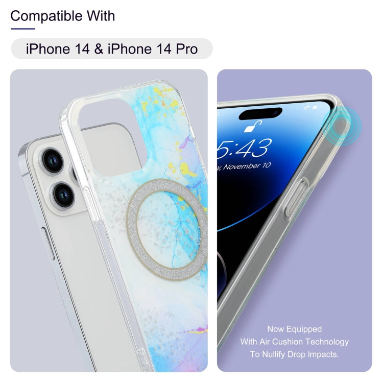 For iPhone 14 Dual-side IMD Marble Magsafe Phone Case(Dark Blue) -  by PMC TechLife | Online Shopping South Africa | PMC TechLife