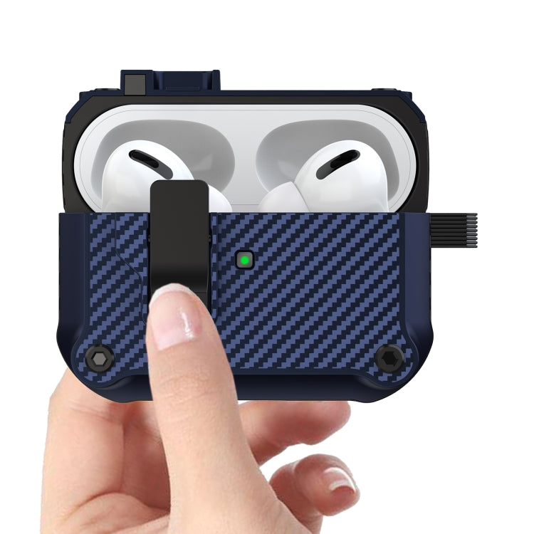 For AirPods Pro Carbon Fiber Magnetic Automatic Switch Earphone Protective Case(Blue) - For AirPods Pro by PMC Jewellery | Online Shopping South Africa | PMC Jewellery | Buy Now Pay Later Mobicred