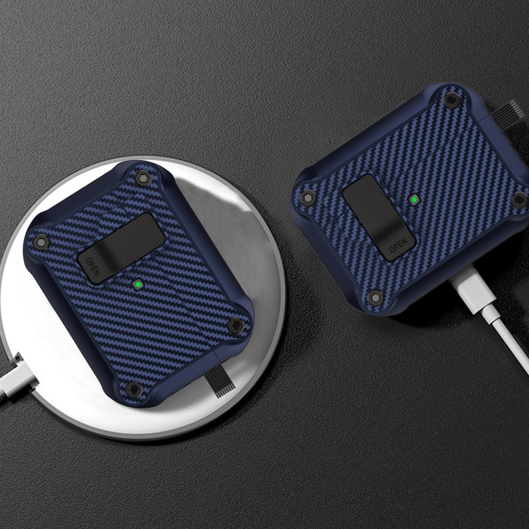 For AirPods Pro Carbon Fiber Magnetic Automatic Switch Earphone Protective Case(Blue) - For AirPods Pro by PMC Jewellery | Online Shopping South Africa | PMC Jewellery | Buy Now Pay Later Mobicred