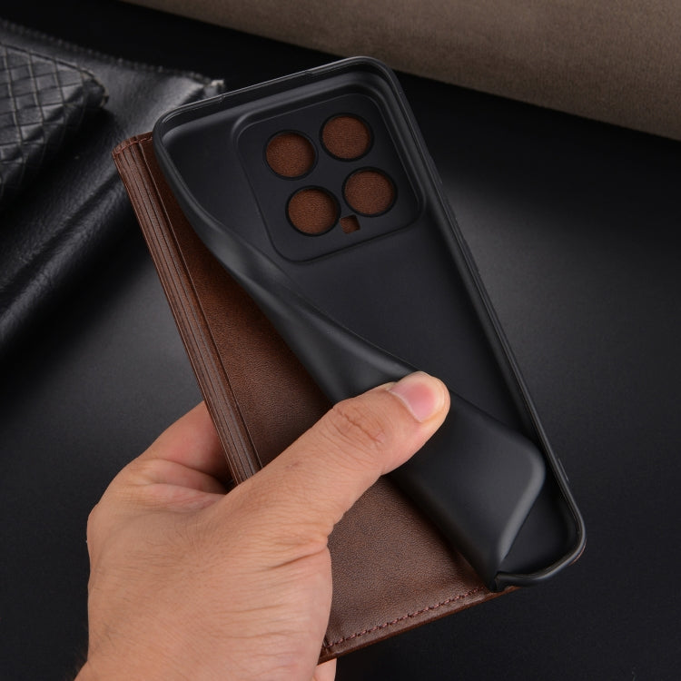 For Xiaomi 14 AZNS Magnetic Calf Texture Flip Leather Phone Case(Dark Brown) - 14 Cases by AZNS | Online Shopping South Africa | PMC Jewellery | Buy Now Pay Later Mobicred