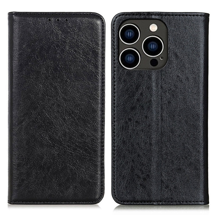 For iPhone 16 Pro Max Magnetic Crazy Horse Texture Horizontal Flip Leather Phone Case(Black) - iPhone 16 Pro Max Cases by PMC TechLife | Online Shopping South Africa | PMC TechLife | Buy Now Pay Later Mobicred