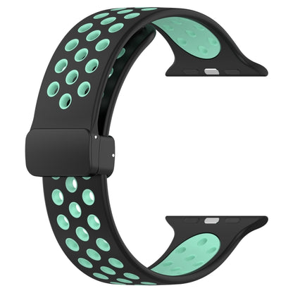 For Apple Watch SE 2023 40mm Magnetic Buckle Silicone Watch Band(Black Cyan) - Watch Bands by PMC Jewellery | Online Shopping South Africa | PMC Jewellery