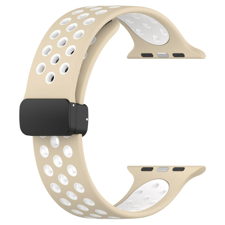 For Apple Watch SE 2023 40mm Magnetic Buckle Silicone Watch Band(Khaki White) - Watch Bands by PMC Jewellery | Online Shopping South Africa | PMC Jewellery