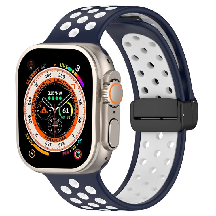 For Apple Watch Ultra 2 49mm Magnetic Buckle Silicone Watch Band(Navy White) - Watch Bands by PMC Jewellery | Online Shopping South Africa | PMC Jewellery