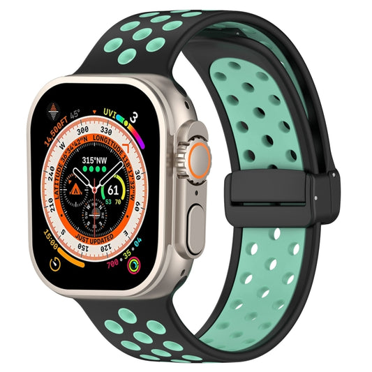 For Apple Watch Ultra 2 49mm Magnetic Buckle Silicone Watch Band(Black Cyan) - Watch Bands by PMC Jewellery | Online Shopping South Africa | PMC Jewellery