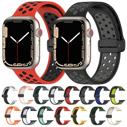 For Apple Watch SE 2023 40mm Magnetic Buckle Silicone Watch Band(Black Blue) - Watch Bands by PMC Jewellery | Online Shopping South Africa | PMC Jewellery