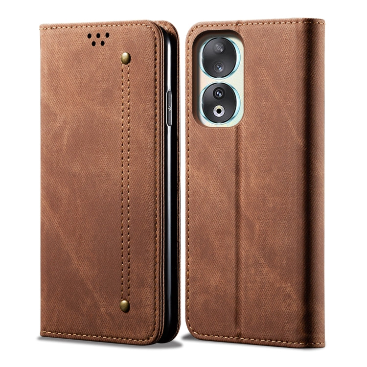 For Honor 90 Pro Denim Texture Flip Leather Phone Case(Brown) - Honor Cases by PMC TechLife | Online Shopping South Africa | PMC TechLife | Buy Now Pay Later Mobicred