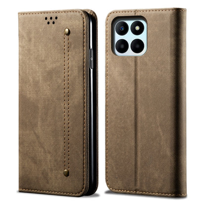 For Honor X8 5G / X6 4G Foreign Denim Texture Flip Leather Phone Case(Khaki) - Honor Cases by PMC Jewellery | Online Shopping South Africa | PMC Jewellery | Buy Now Pay Later Mobicred