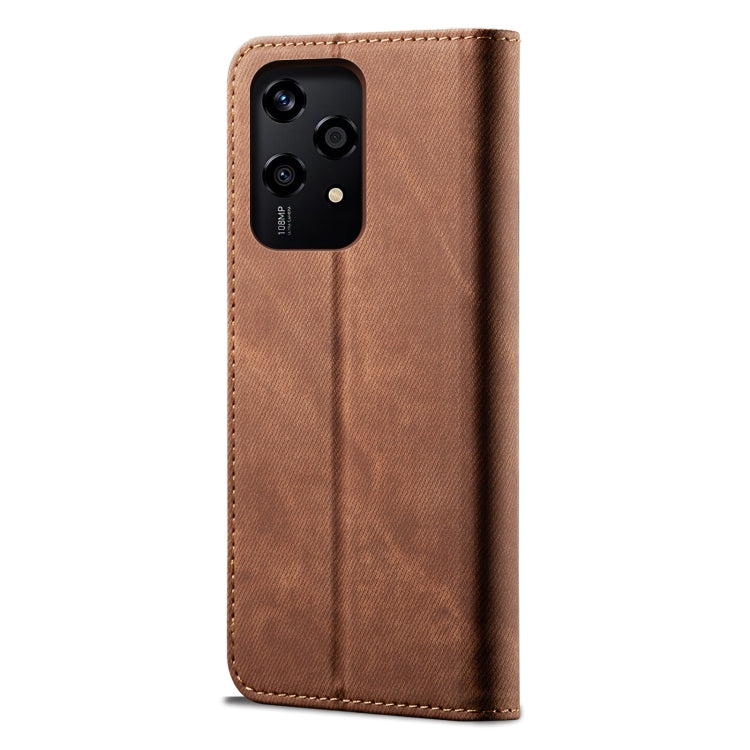 For Honor 200 Lite Global Denim Texture Flip Leather Phone Case(Brown) - Honor Cases by PMC TechLife | Online Shopping South Africa | PMC TechLife | Buy Now Pay Later Mobicred