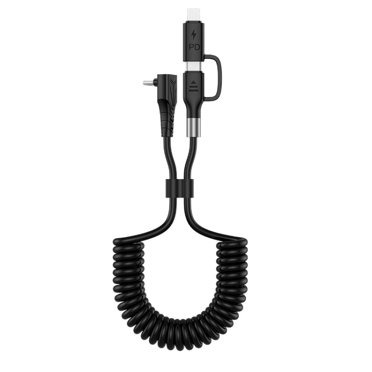 Type-C to 8 Pin + Type-C Elbow Spring Charging Data Cable, Length: 1.5m(Black) - Multifunctional Cable by PMC Jewellery | Online Shopping South Africa | PMC Jewellery | Buy Now Pay Later Mobicred