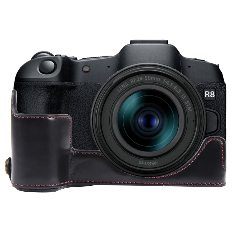 For Canon EOS R8 1/4 inch Thread PU Leather Camera Half Case Base(Black) - Half Case by PMC TechLife | Online Shopping South Africa | PMC TechLife | Buy Now Pay Later Mobicred
