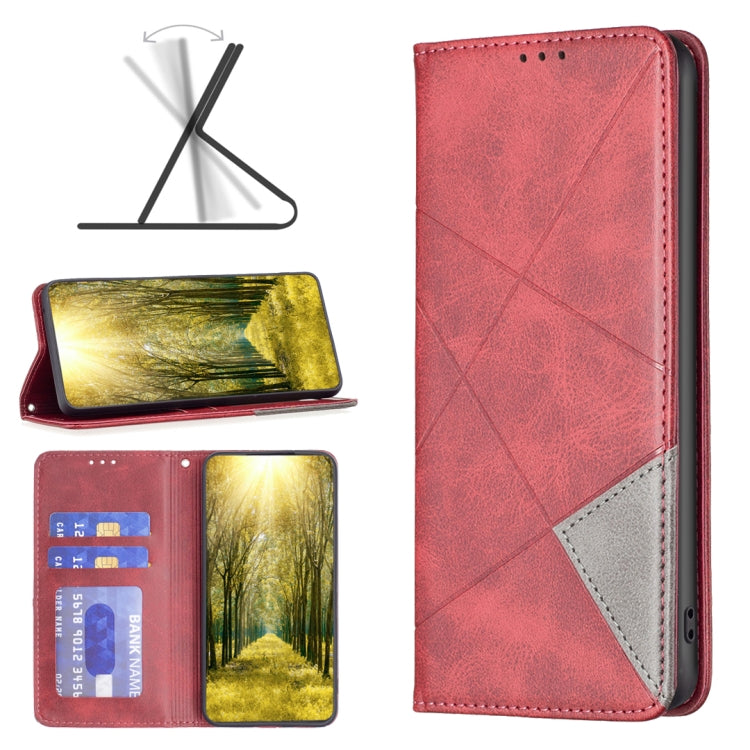 For Motorola Edge 40 Rhombus Texture Magnetic Leather Phone Case(Red) - Motorola Cases by PMC TechLife | Online Shopping South Africa | PMC TechLife | Buy Now Pay Later Mobicred